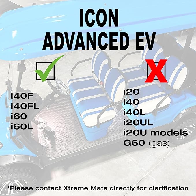 Xtreme Mats ICON Compatible Full Coverage Golf Cart Floor Mats Set (1st & 2nd Row Mats) Fits ICON 4F & 6 Seater Golf Carts - i40F, i40FL, i60, i60L - Grey Trim