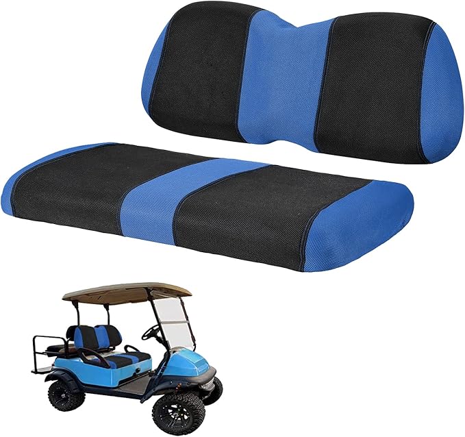 Golf Cart Front with Back Seat Cover Set for Club Car Precedent 4 Passenger Models Bench Seat Covers Kit Breathable Washable Polyester Mesh Cloth Blue