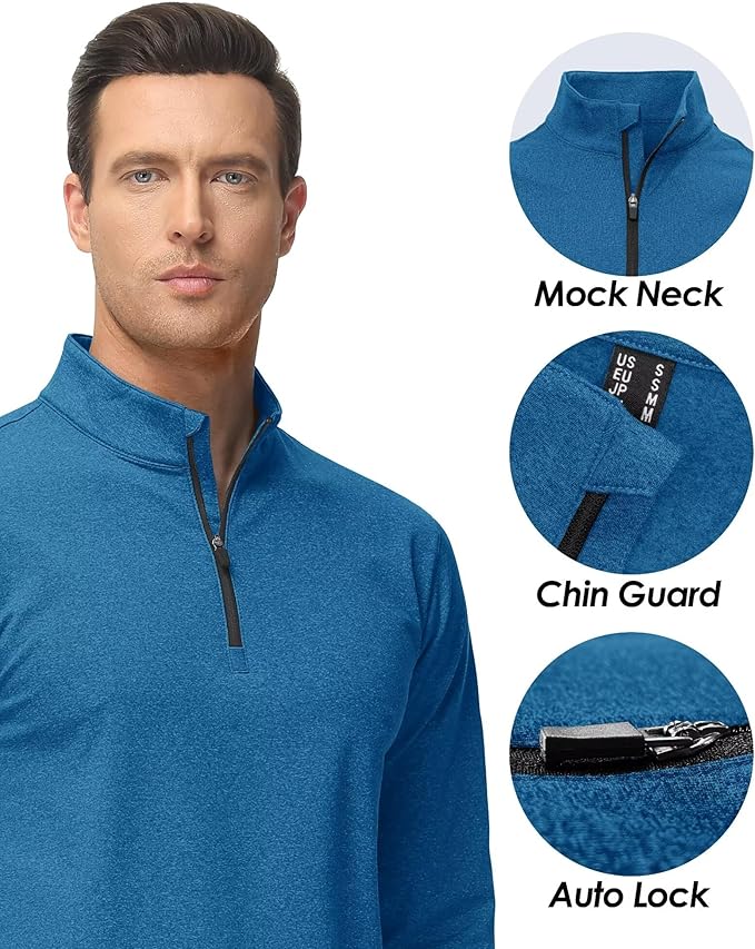 Boladeci Men's Quarter Zip Pullover Premium Fleece Lined Heather Long Sleeve Golf Shirts Midweight 1/4 Half Zip Sweatshirts