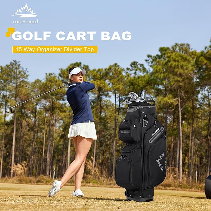 Golf Cart Bag, 15 Way Organizer Divider Top with Handles and Rain Cover