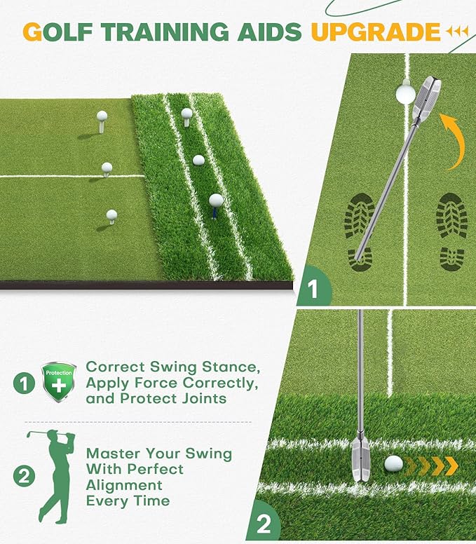 Premium Dual-Turf 5x4ft Golf Mat: Christmas Upgraded Golf Hitting Mat, Alignment & Angle of Approach Aid, Indoor/Outdoor Practice, Green,Ideal Golf Gifts