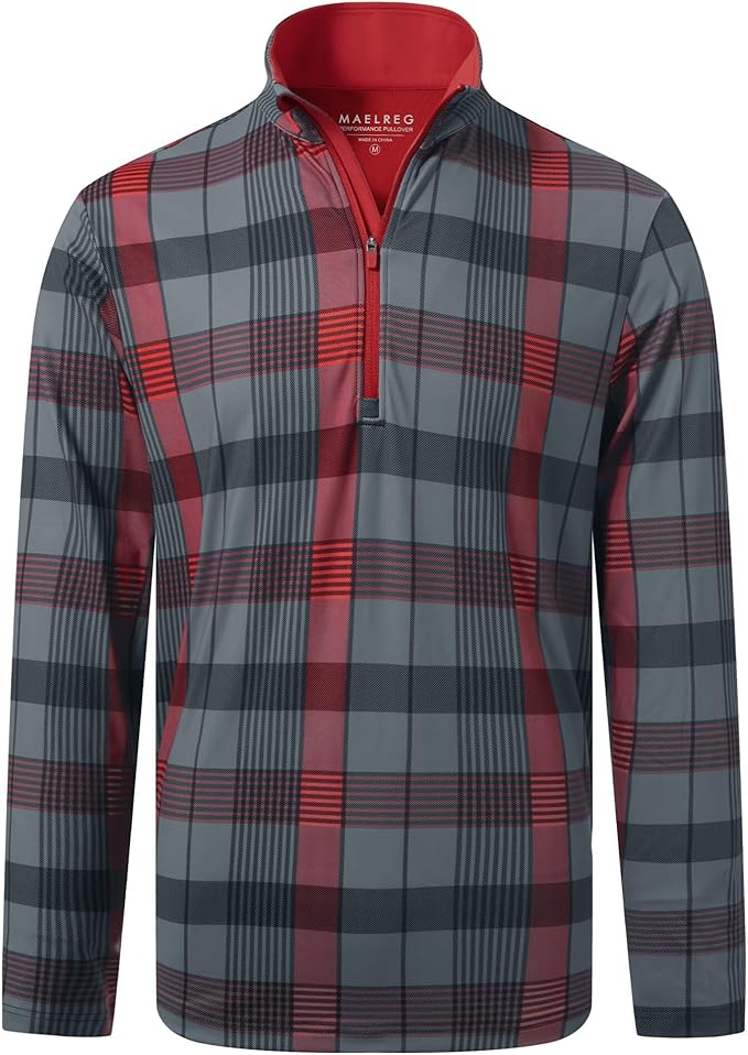 M MAELREG Quarter Zip Golf Pullover Men Dry Fit Long Sleeve Performance Wicking 1/4 Zip Full Print Pullover Mens Sweatshirt