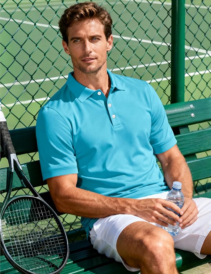MAGCOMSEN Men's Polo Shirts 3 Buttons Casual Work T Shirts Quick Dry Short Sleeve Golf Shirt Pique Jersey Outdoor Performance