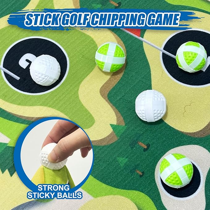 Upgraded Golf Chipping Game w/t 2 Clubs, Velcro Golf Battle Set for Junior, Portable Family Backyard Sticky Golf Target Indoor Outdoor for Home Beach Office Party Golfing Gifts for Adults Kids 6+