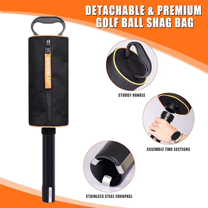 Portable Shag Bag Golf Ball Pick Up with Removable Plastic Tube, Hold up to 70 Balls，Premium Golf Ball Retriever for Golfers