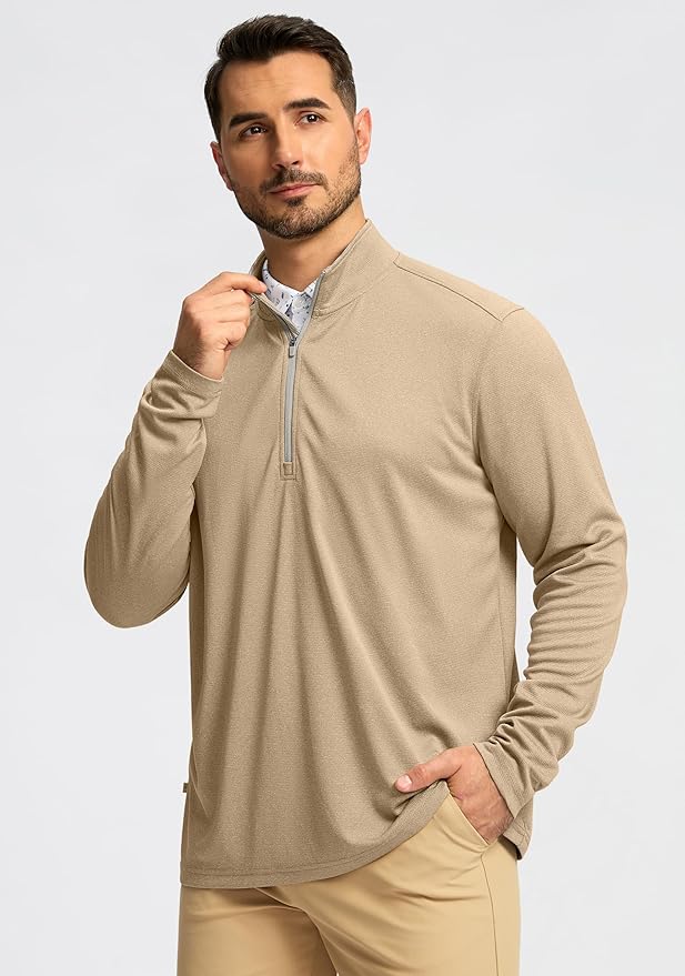 Obla Golf Quarter Zip Pullover for Men Mock Neck Sweatshirt Lightweight Sun Protection Men's Long Sleeve Golf Shirt