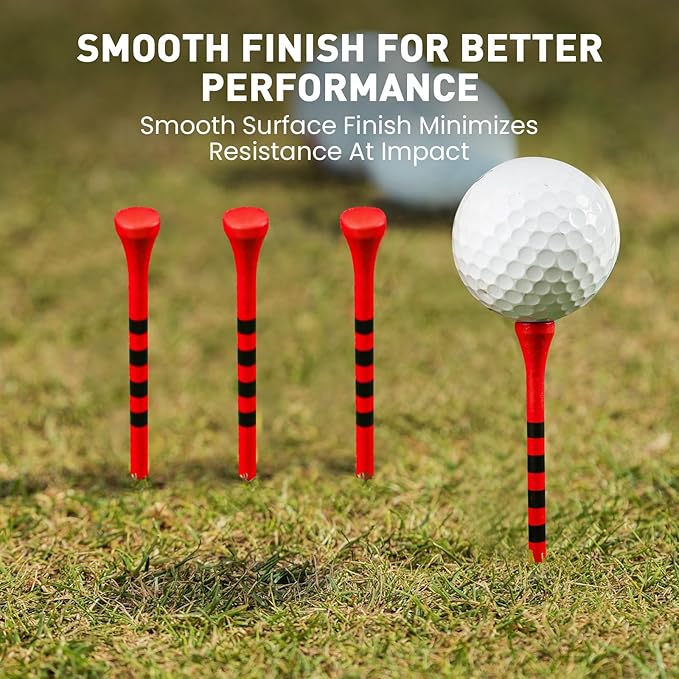 FINGER TEN Golf Tees Wood 3 1/4 2 3/4 Inch Value 50/120 Count, Durable Tees with Bright Colored Stripes for Consistent Height, 70mm 83mm Long Tees Ideal for Golfers