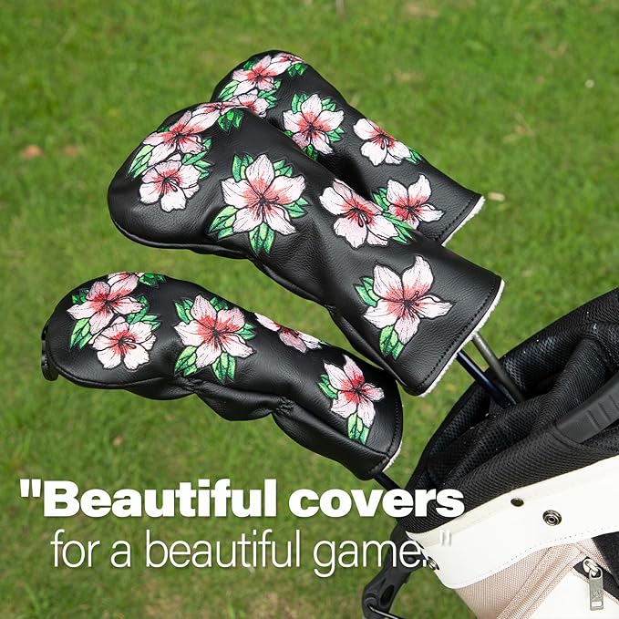 Golf Headcovers Embroidery Driver Cover Fariway Wood Headcover Hybrid Head Covers Leather Golf Club Covers for Most Brand,Black