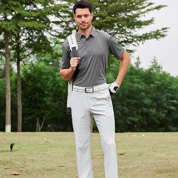 Esabel.C Golf Shirts for Men Dry Fit Performance Short Sleeve Print Moisture Wicking Collared Shirt