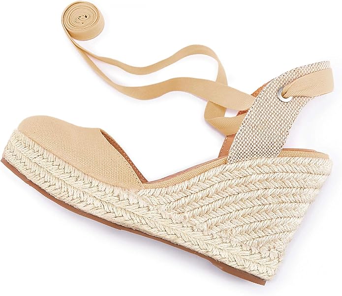 FISACE Womens Summer Espadrille Heel Platform Wedge Sandals Ankle Buckle Strap Closed Toe Shoes