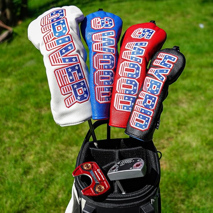Craftsman Golf Headcover Set for Driver 3 5 Fairway Wood Hybrid Golf Club Head Cover, USA Flag Old Glory Design Golf Club Covers,Interchangeable Number Tag Offered