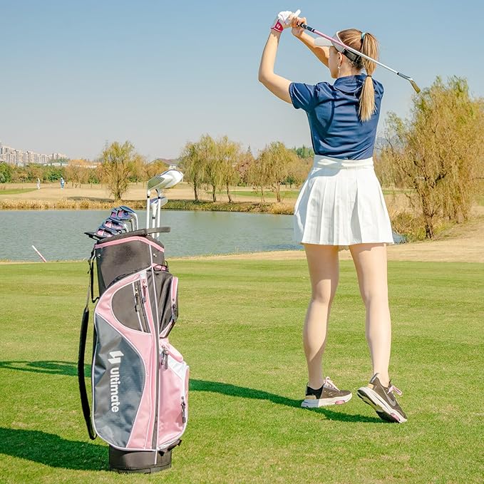GYMAX Women Golf Clubs, 16PCS Right Handed Golf Set Includes Graphite 460CC Driver(1), Fairway (3), Hybrid (5) & Irons Size 5-SW, Putter & Stand Bag with Rain Hood, Complete Golf for Ladies