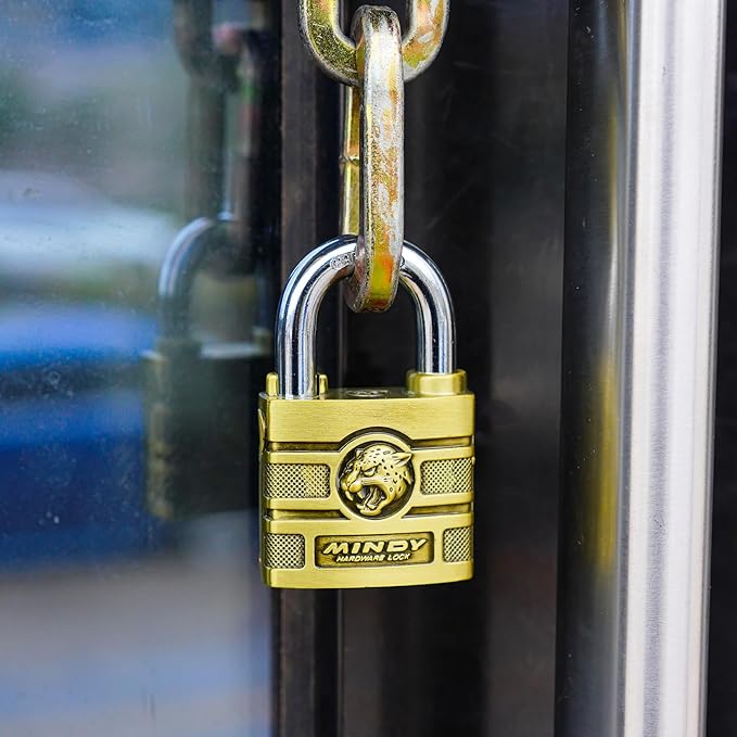 50mm Heavy Duty Waterproof Keyed Padlock with 4 Keys Resettable for Outdoor Use, Brass Finish