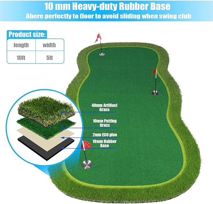 Golf Putting Green/Mat-Golf Training Mat- Professional Golf Practice Mat- Green Long Challenging Putter for Indoor/Outdoor