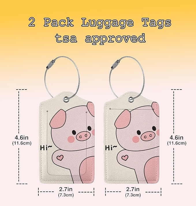 TSA Approved Luggage Tags Pig for Suitcases 2 Pack Funny Leather Carnival Cruise Airport Cute Travel Name Tags Golf Bag tag Ships Essentials Privacy Cover ID Label for Women Men