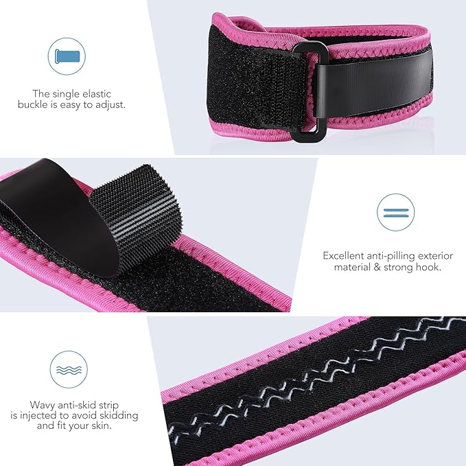 AGPTEK Elbow Brace for Tendonitis and Tennis 2 Pack, Tennis Golfers Elbow Support Arm Band Wrap Weightlifting Elbow Strap with Compression Pad for Men & Women (Pink)