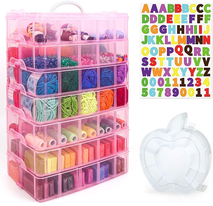Inscraft 7 Tier Craft Storage Boxes with Compartments, 70 Adjustable Plastic Organiser Storage Boxes for Crafts, Beads, Screw, Washi Tap, Stackable Storage Sorting Box for Toys, Crafts, Art Supplies
