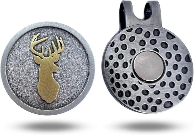 Full Metal Markers Trophy Buck Deer Unique Magnetic Metal Golf Ball Marker Accessory with Hat Clip for Men and Women