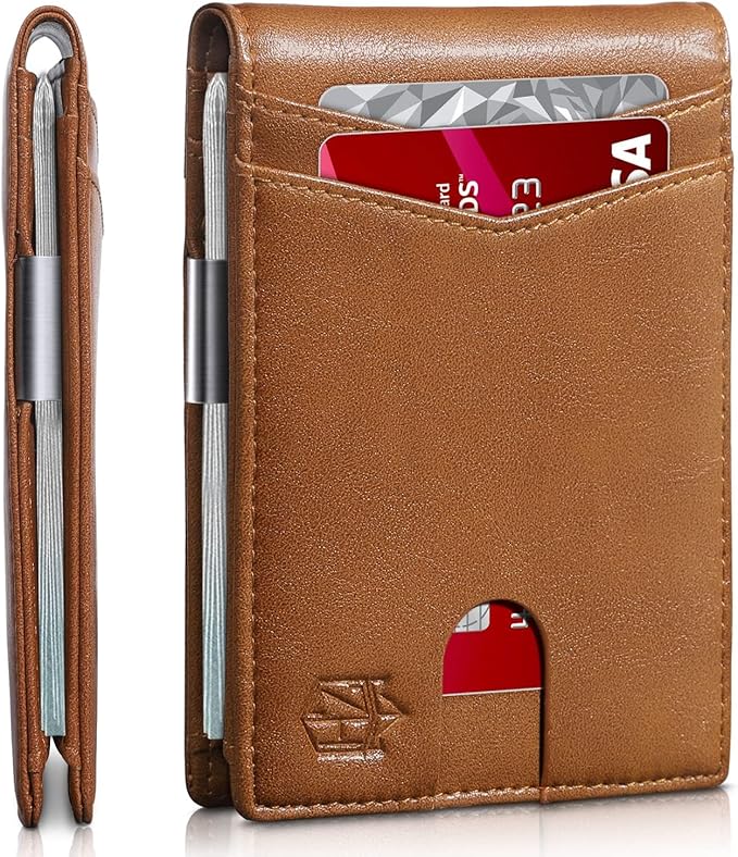 Zitahli Money Clip Wallets for Men,Slim Bifold Wallet 10-12 Cards, Mens Leather Wallet with ID Window,RFID Blocking Thin Minimalist Credit Card Holder,Gifts for Him
