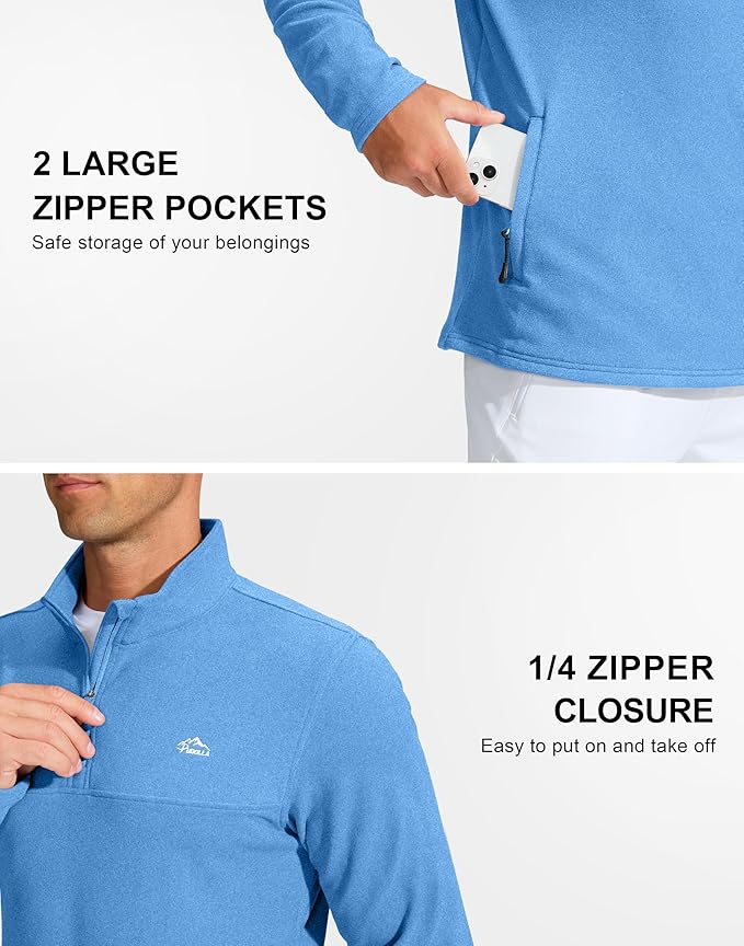 Pudolla Men's Quarter Zip Pullover with 2 Pockets Fleece Warm Soft Golf Sweatshirts for Athletic Workout Running
