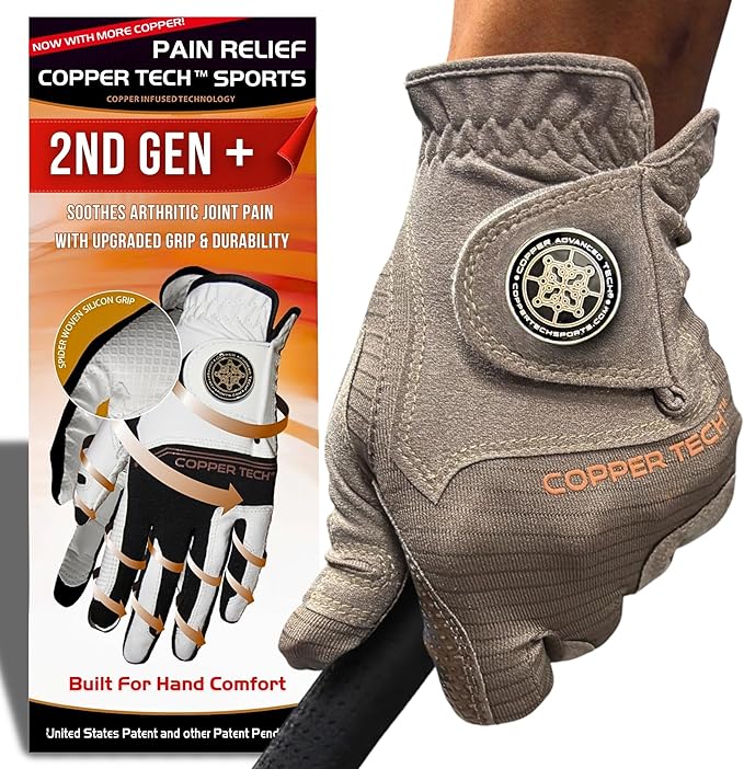 Copper Tech Golf Gloves Men Right Handed Golfer or Left Handed Golfer (2nd Gen) | Copper Compression Joint Support Golf Glove