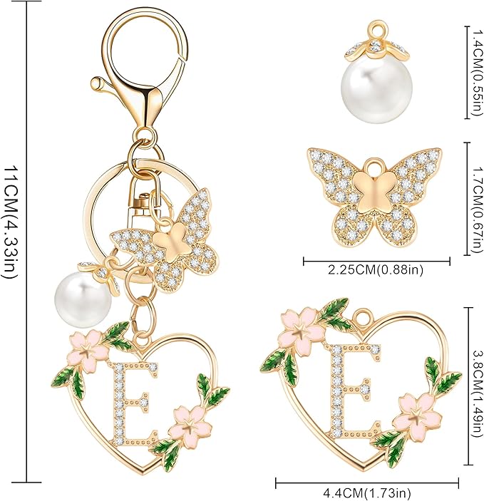 Gold Heart Initial Letter Keychain for Women Key chain Keyring for Purse Handbags Backpack Charm