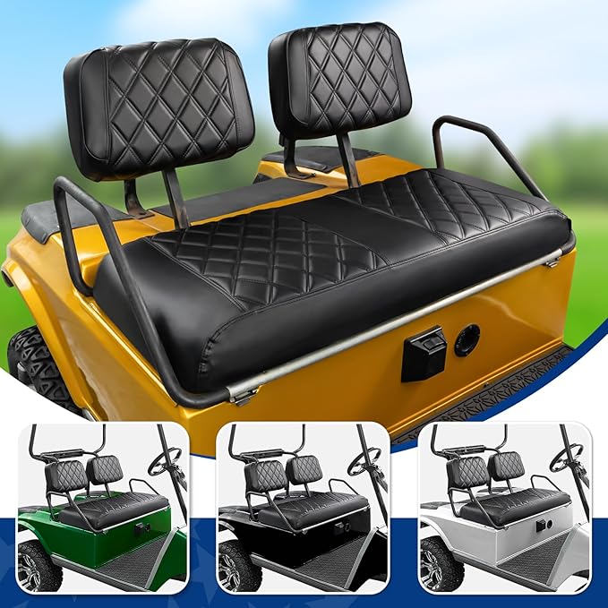 NOKINS 4PCS Golf Cart Diamond Seat Covers Kit,Front and Rear Seat Covers Fits for EZGO/Club Car/Yamaha Original Regular Seat Cushion, No Stapler