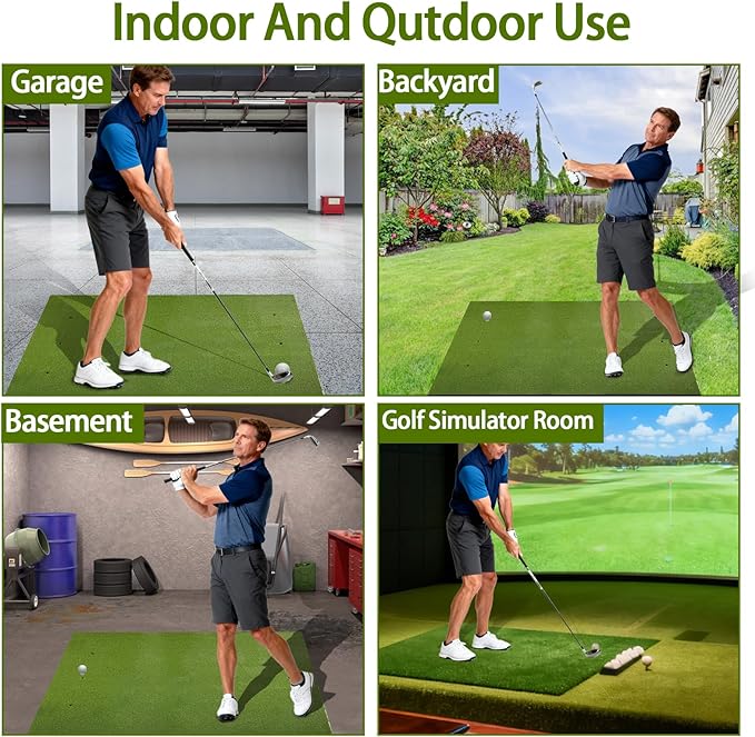 Golf Mat 5x4ft for Indoor Outdoor Use, 26mm Thick with Anti-Slip Base & 6 Tee Holes, Easy to Store High-Elasticity Hitting Mat Includes Practice Balls and Tees