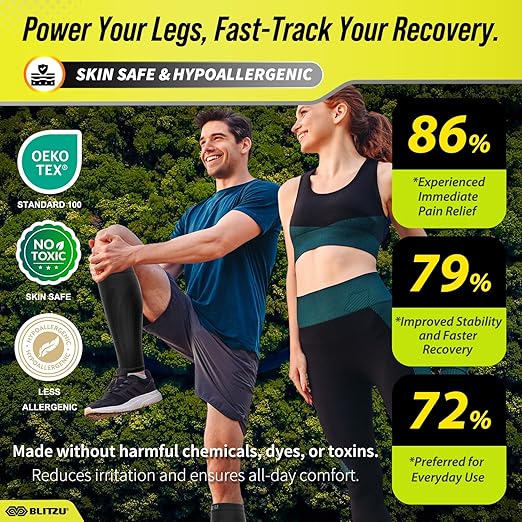 BLITZU 3 Pairs Calf Compression Sleeves for Men and Women. Footless Compression Socks & Leg Support for Running, Travel, Nursing, Fitness. Shin Splints Pain Relief & Reduce Swelling Black XXL
