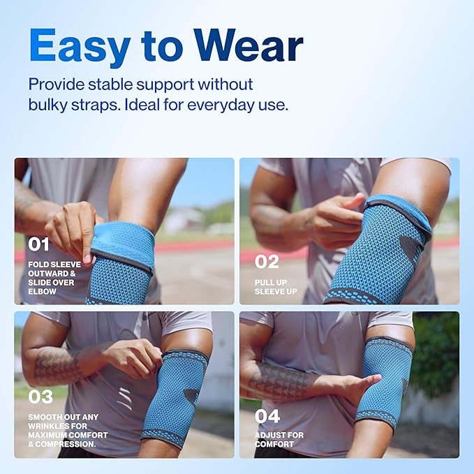 Modvel 2 Pack Elbow Brace - Golfer's Elbow Compression Sleeve Support for Joint Pain Relief, Recovery, Tendonitis Braces, Tennis Elbows Brace For Men & Women, Workout & Weightlifting Arm Wrap, Black