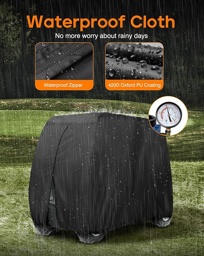 Golf Cart Cover 6 Passenger Heavy Duty, 420D Waterproof Golf Cart Covers Extended Roof Compatible with EZ GO Club Car Yamaha Golf Carts, Outdoor Dustproof 6 Seat Club Car Cover (Up to 138 Inch)