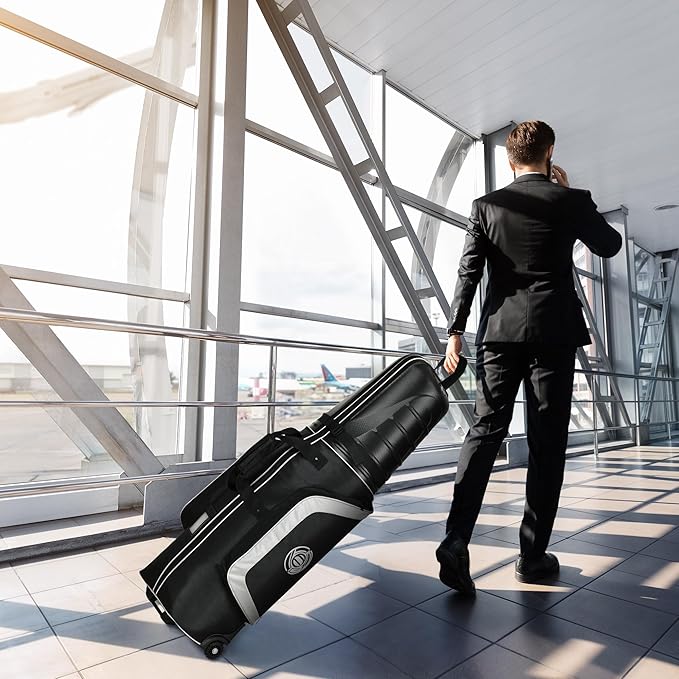 Golf Travel Bag for Airlines with Wheels and ABS Hard Case Top, 1680D Heavy Duty Oxford Golf Travel Cover Case, Protect Golf Clubs, Lightweight and Easy to Maneuver