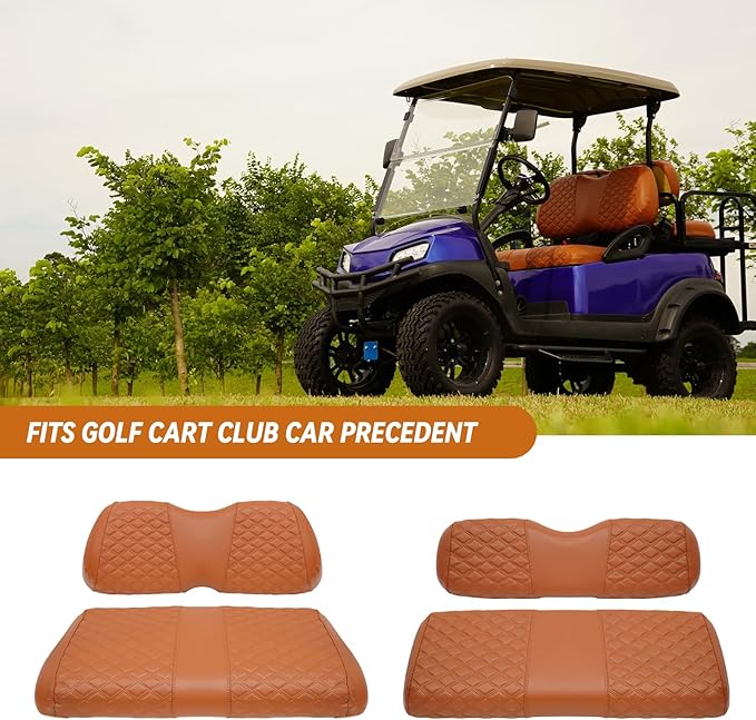 Golf Cart Front and Rear Seat Covers Waterproof and Sun Resistant Marine Grade Vinyl Leather Seat Cover Accessories for Club Car Precedent 2004+, Brown(4PCS)