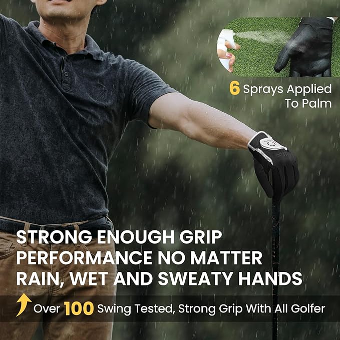 FINGER TEN Premium Rain Grip Men's Golf Gloves 1 Pair, Hot Wet Weather No Sweat Glove for Serious Feel & Performance, Left Right Hand Black Gray White Blue Fit Size S M L XL 2XL 3XL