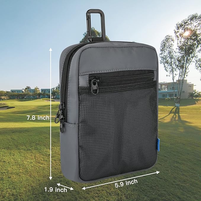 Xxerciz Golf Ball Pouch Bag Multi Pocket with Clip, Durable Nylon Golf Accessory Bag Organizer for Extra Phone, Ball, Tees, Pencils, Wallet, Ball Markers