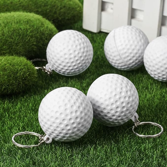 Blulu 20 Pack White Golf Ball Keychains for Party Favors, Carnival Reward, Party Bag Gift Fillers