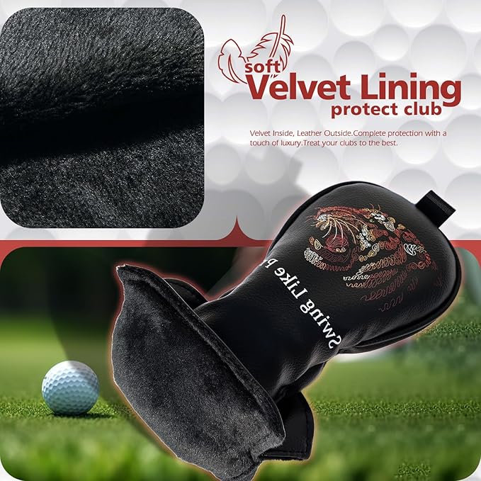 Golf Club Cover for Driver Fairway Wood Hybrid Mallet Putter Cover, Wootfairy Golf Club Headcovers Waterproof Leather White Accessories Compatible with Taylormade Odyssey and More Brand