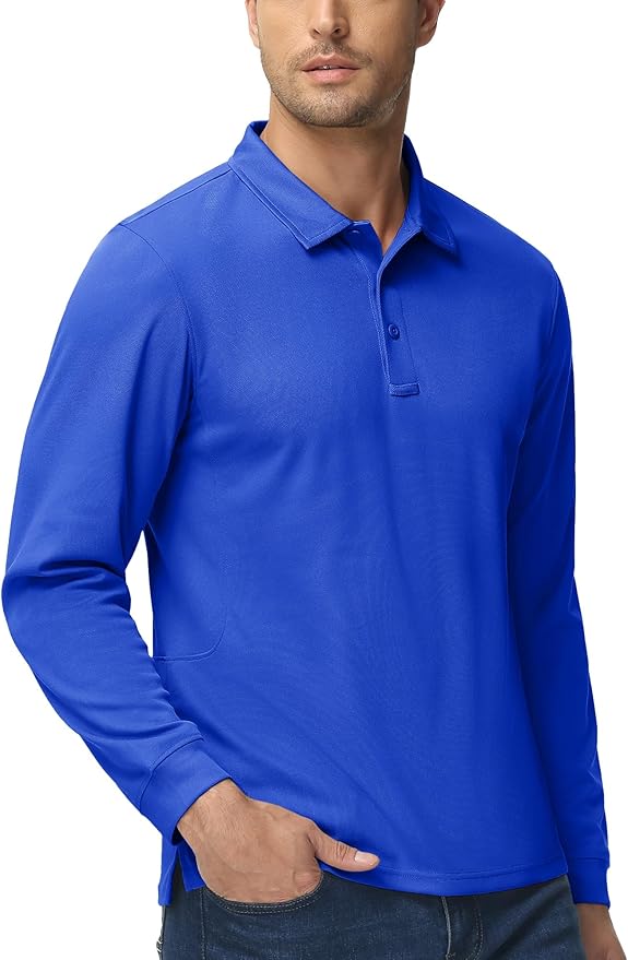 MAGCOMSEN Men's Polo Shirts 3 Button Quick Dry Performance Long Sleeve Tactical Shirts Pique Jersey Golf Shirt