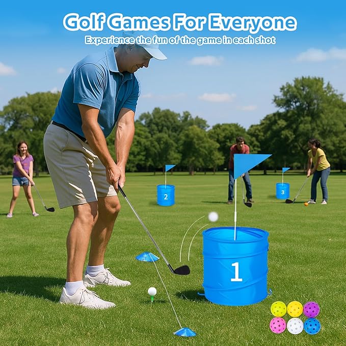 3 Holes Backyard Golf Game with 2 Clubs,Yard Game for Adult and Family,Practice,Beach,Lawn,Camping,Park