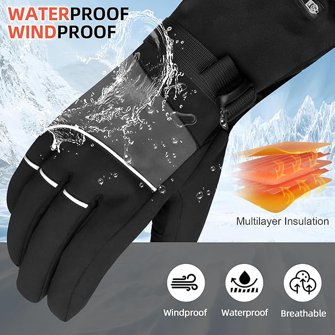 Winter Waterproof Ski Snow Warm Gloves for Women Men, Windproof Cold Weather Thermal with Touchscreen Fingers, for Running Driving Cycling Hiking Biking Outdoor Sports