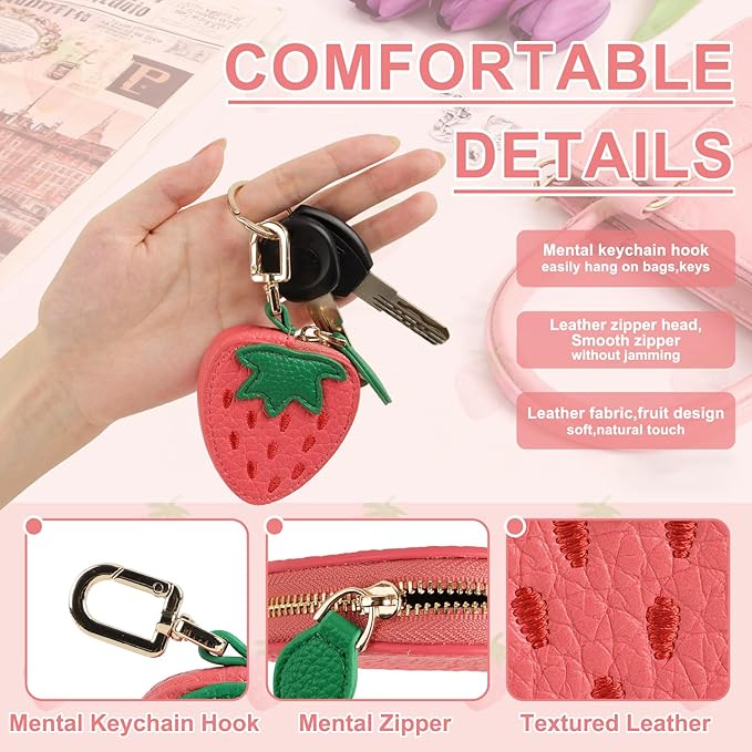 XSUIOY Orange Fruit Coin Purse Keychain Bag Charm, Mini Leather Coin Purse & Pouch Airtag Holder Keychain, Kawaii Bag Charms for Handbag, Tote, Keys, Airtag, Gifts for Girls & Women