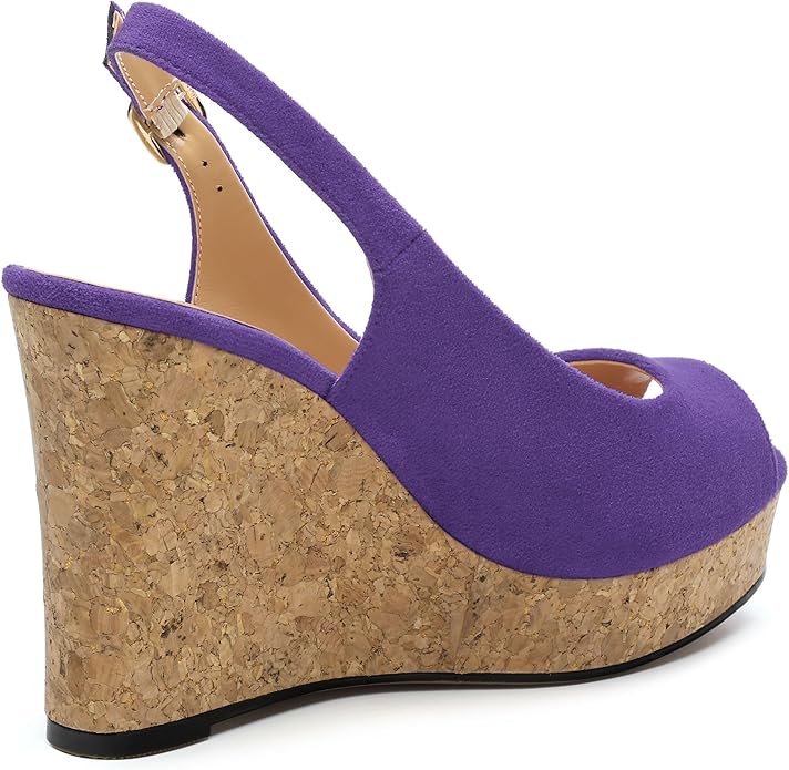 Womens Wedge Platform Sandals Peep Open Toe Slingback Buckle High Heel Dress Shoes Pumps Suede 3.94 Inch