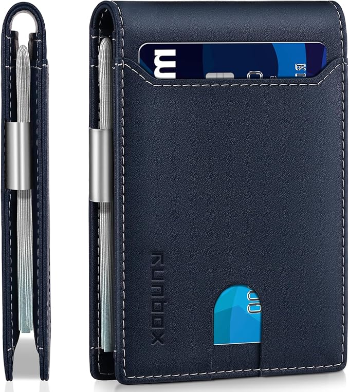 RUNBOX Money Clip Wallets for Men,Slim Leather Mens Bifold Wallet,RFID Blocking Front Pocket Wallet,Thin Credit Card Holder with Gift Box