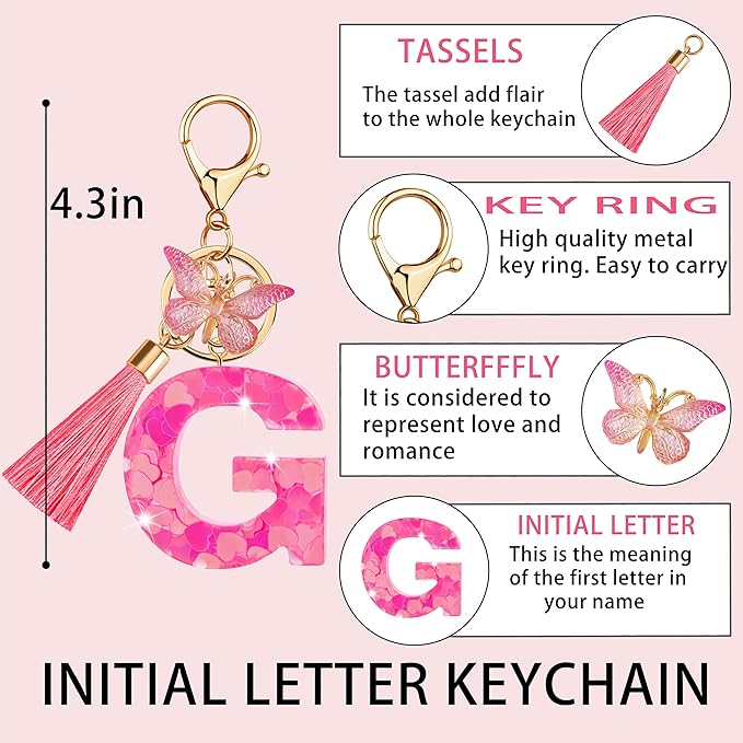 Suweibuke Colourful Cute Initial Letter Keychains for Women Girls with Tassel Butterfly, Charm for Purse Handbags Backpacks