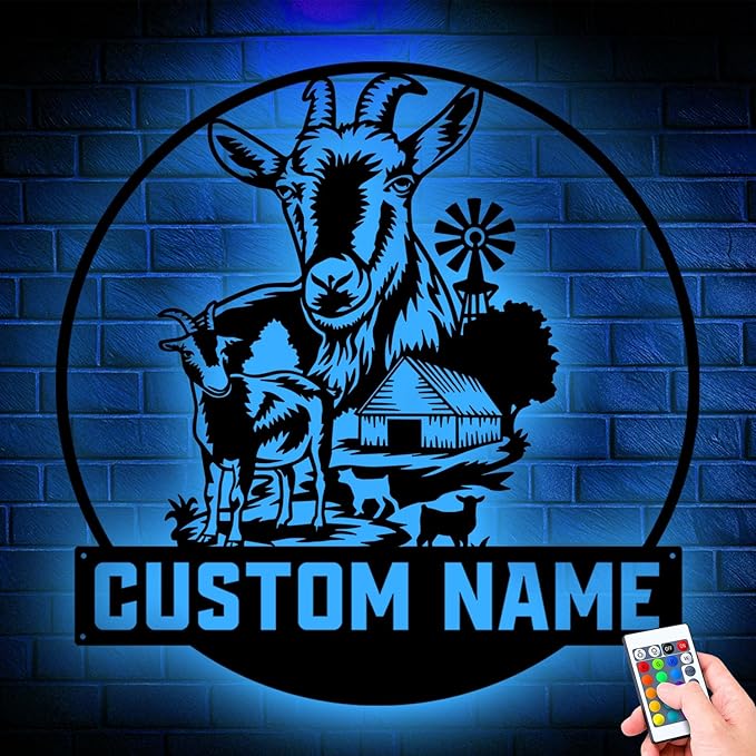 Custom Goat Metal Sign, LED Lights Home Decor, Unique Metal Wall Art for Hanging, Personalized Gift for Goat Lovers, Rustic Farmhouse Style, Perfect for Indoor or Outdoor Display