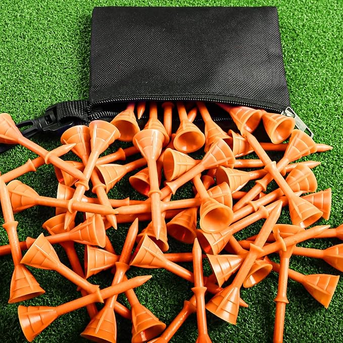 Golf Tees Plastic 3 1/4 inch Unbreakable 30 Pack with Pouch Bag, Durable Stable Available 83 mm Long Tee for Golfer Practice