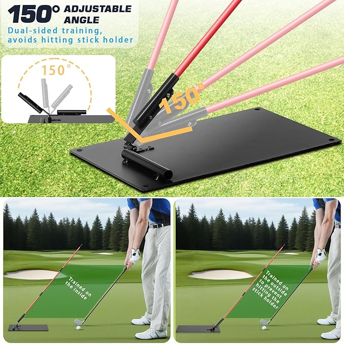 Pro Golf Alignment Sticks Holder – Adjustable Swing Plane Trainer with Weighted Base | Angle Plate Golf Training Aid for Swing Path, Putting & Aiming (Precise Scale Adjustment) (Effortless Adjust)