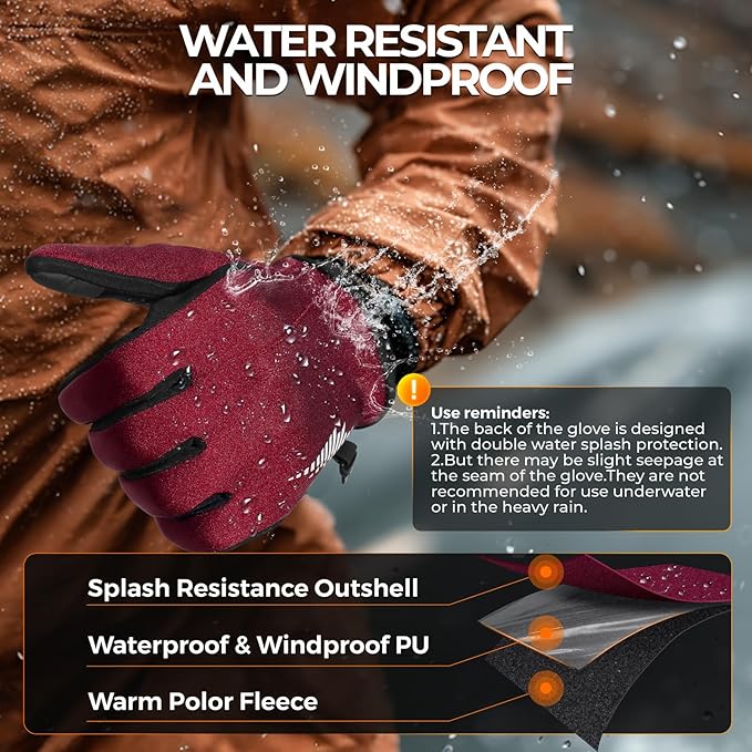 rivmount Winter Gloves Women Men for Cold Weather, Running Driving Cycling, Water-Resistant & Touch Screen, Snow Ski Gloves Liner, Warm Glove for Daily Work & Sports Outdoor