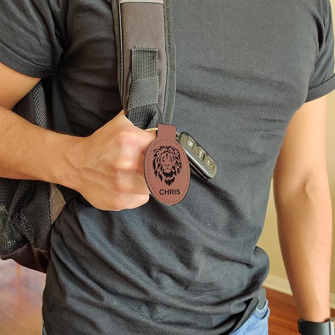 LaserGram Oval Keychain, Golfer Golfing, Personalized Engraving Included (Dark Brown)