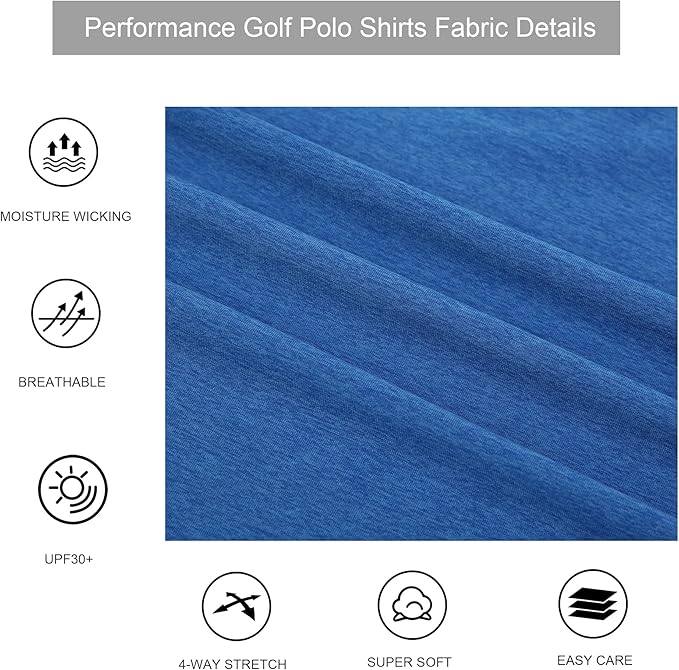 Alex Vando Mens Golf Shirt Moisture Wicking Quick-Dry Short Sleeve Casual Polo Shirts for Men
